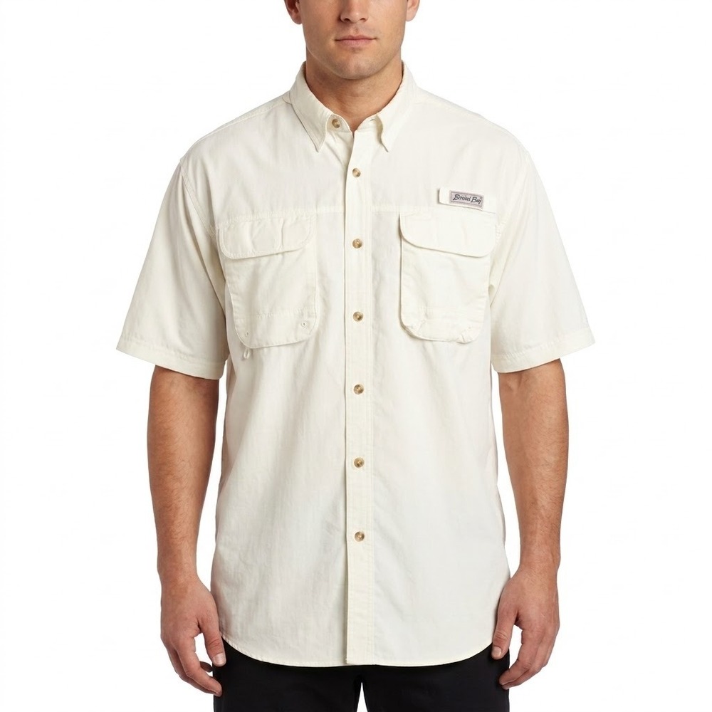 Bimini Bay Fishing Shirt Mens XL Cream Short Sleeve Vented Performance Casual